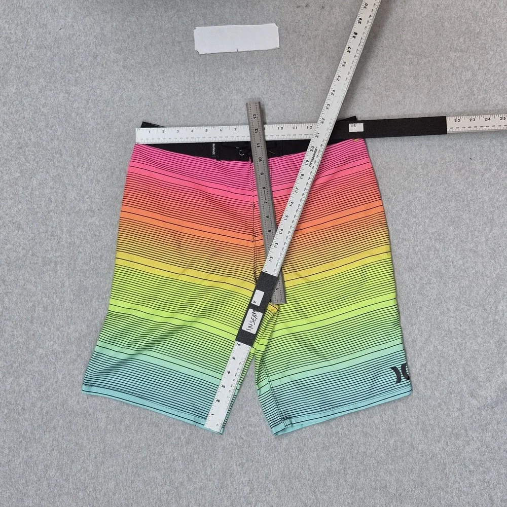 Hurley Boys Shorts 18/29 Multicolor Swimwear Striped Board Shorts Button 9